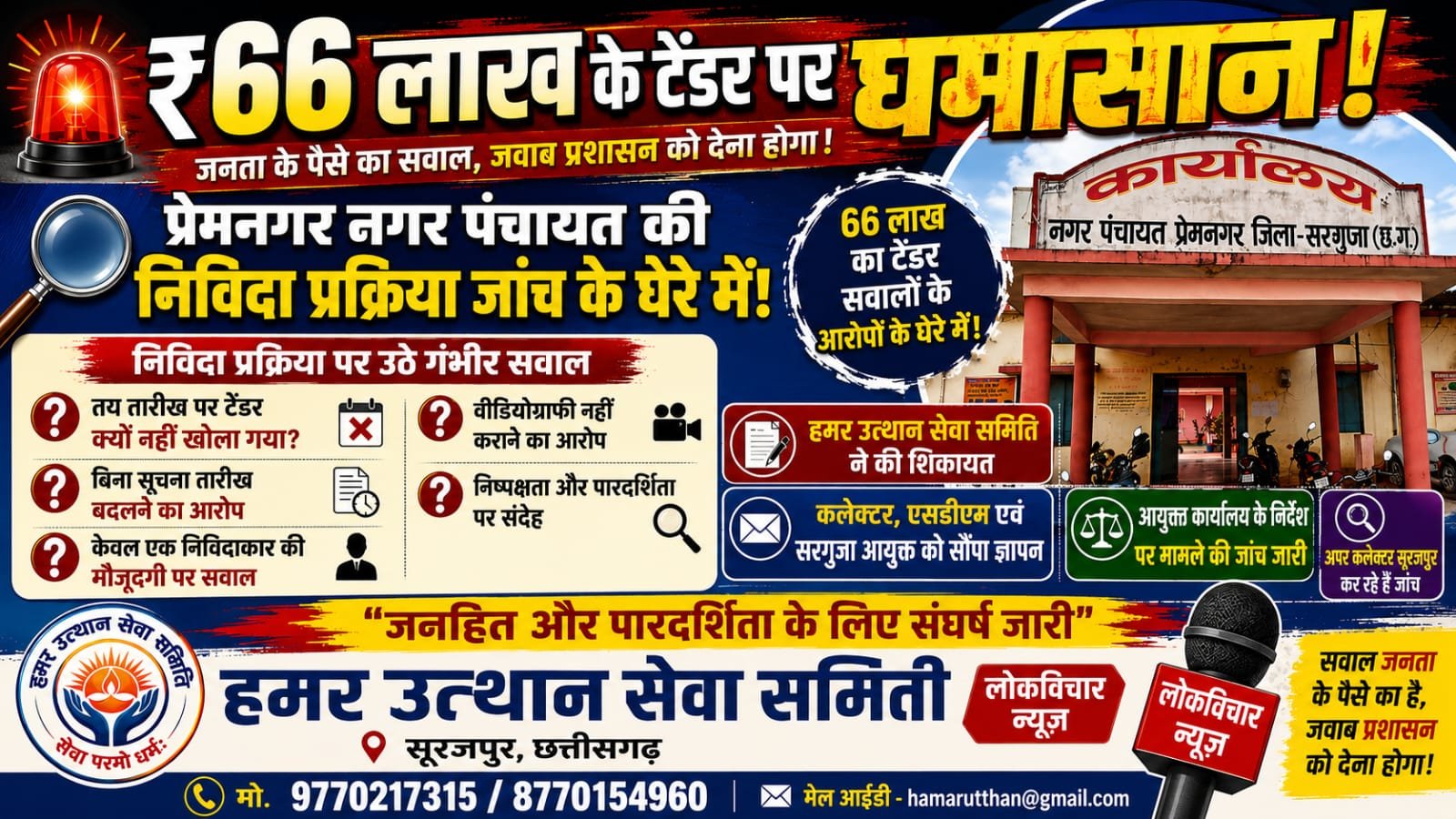 प्रेमनगर नगर पंचायत के 66 लाख के टेंडर मामले की जांच शुरू, आयुक्त कार्यालय ने कलेक्टर को दिए निर्देश