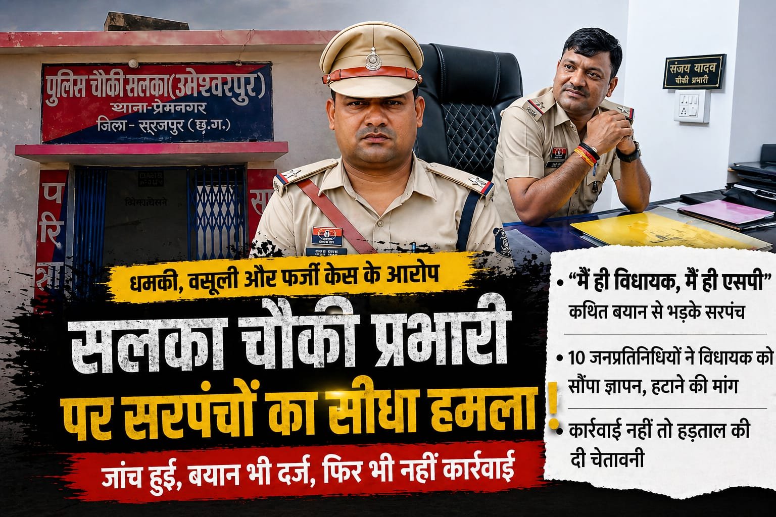 मैं ही विधायक, मैं ही एसपी&rdquo; कथित बयान से भड़के सरपंच, चौकी प्रभारी पर वसूली और धमकी के आरोप, विधायक को सौंपा ज्ञापन