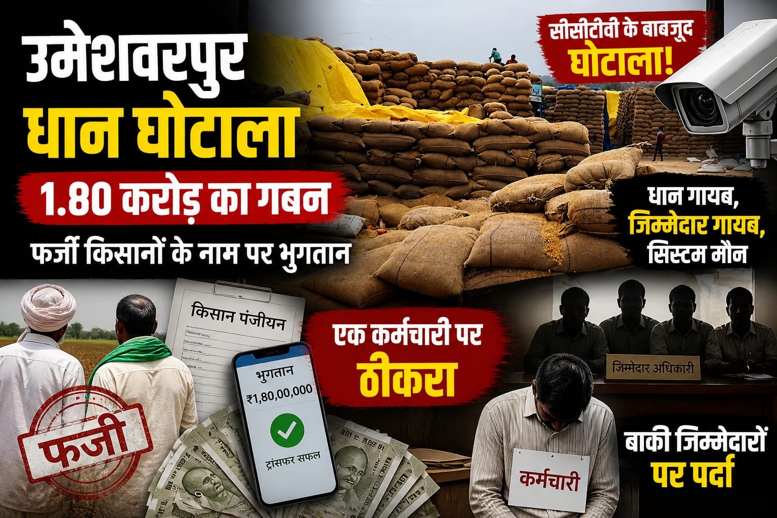उमेश्वरपुर धान घोटाला: 1.80 करोड़ का गबन, फर्जी किसानों के नाम पर भुगतान एक कर्मचारी पर ठीकरा, बाकी जिम्मेदारों पर पर्दा