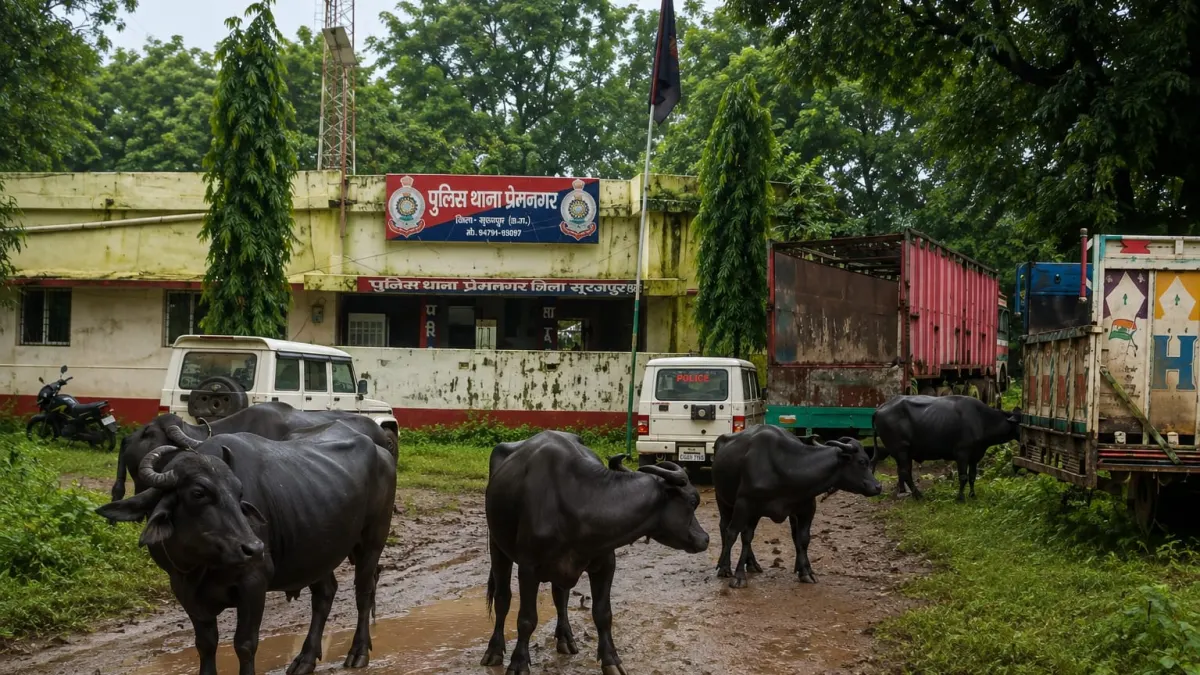 प्रेमनगर पुलिस के नाक नीचे जंगल में मवेशी तस्करी का खेल! ग्रामीणों ने गड्ढा खोदकर रोका ट्रक, 25 मवेशी समेत जेसीबी, पिकअप और ट्रक जब्त